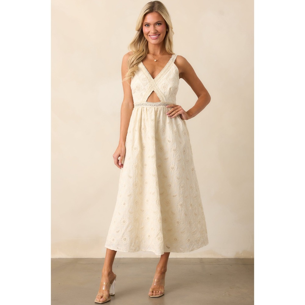 Just Me Ivory Embroidered Cutout Midi Dress /NWOT & NO FLAWS / Size L/$132 MSRP
